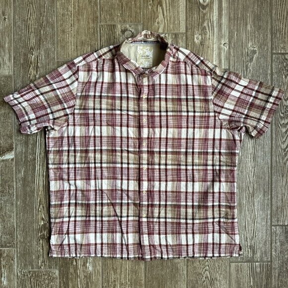2/$18 SALE! Tasso Elba ISLAND Mens Shirt XXL Red Plaid Linen Blend Short Sleeve - Picture 1 of 11
